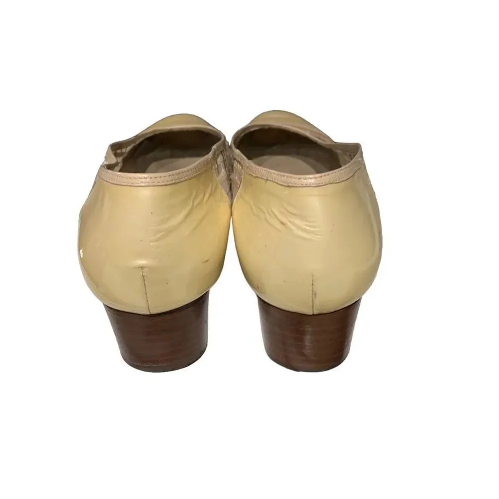 Pupi Camagna Vintage Leather & Cloth Loafers Cream‎ Vibram Sole Italy 9 Wmn